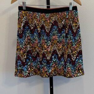 Anthropologie Maeve Multicolor Sequin Zigzag Mini Skirt Festival Concerts Party